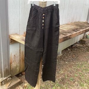 Anthropologie Black High-Waist Button-Front Linen Pants